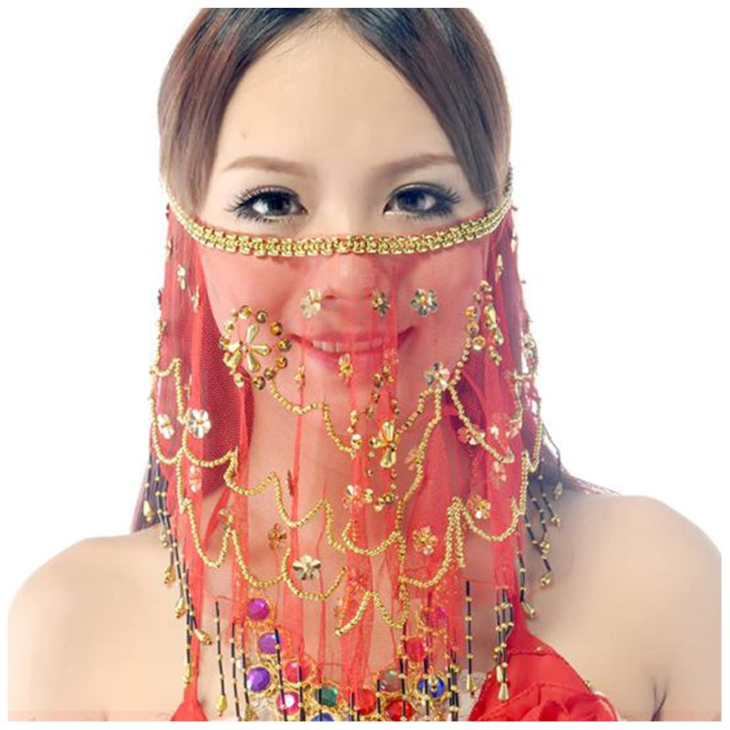 Wuchieal Women's Belly Dance Tribal Face Veil With Halloween Costume Accessory