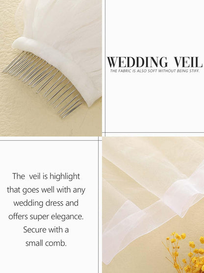Fingertip Bride Wedding Veils 2 Tier Bridal Veil Ribbon Edge Veils with Comb for Brides and Women