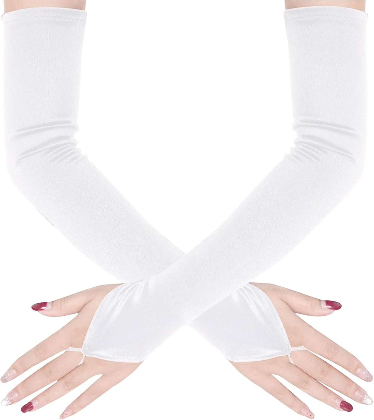 Jmkcoz Fingerless Elbow Long Opera Satin Gloves for Women Costume 1920s