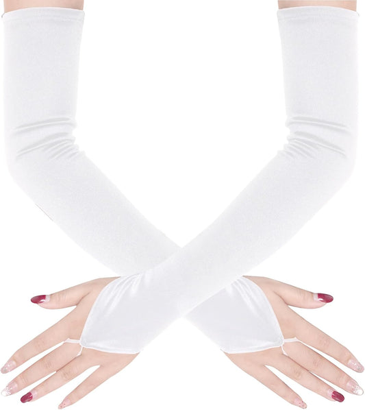 Jmkcoz Fingerless Elbow Long Opera Satin Gloves for Women Costume 1920s