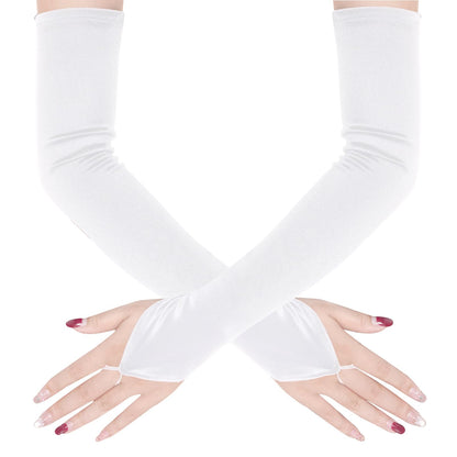 Jmkcoz Fingerless Elbow Long Opera Satin Gloves for Women Costume 1920s