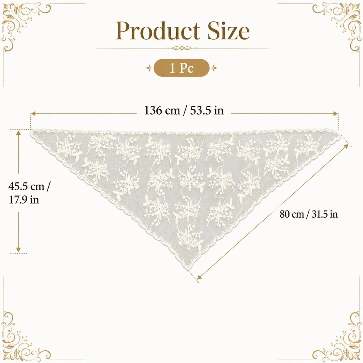 Triangle Veil Mass Mantilla Veils with Lace Edge for Church Wedding