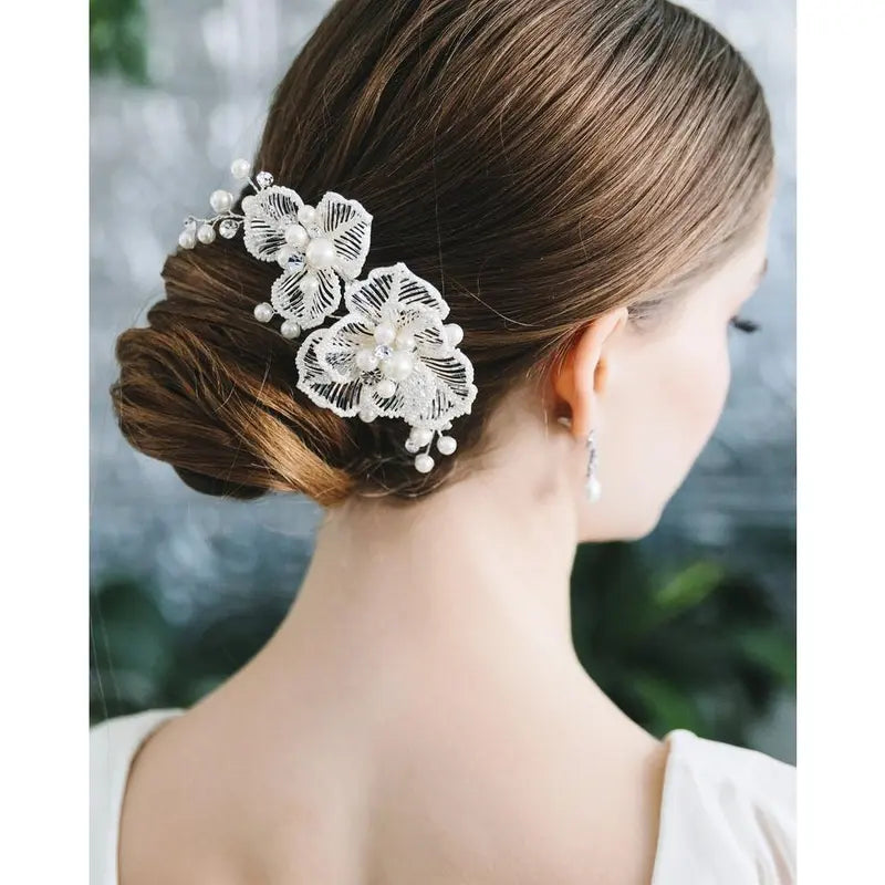 Pearl & Crystal Bridal Clip • Pearl Wedding Clip • Crystal Bridal Clip • Floral Pearl Clip • Wedding Clip • Floral Bridal Hair Clip • 2537