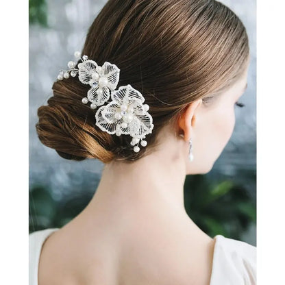Pearl & Crystal Bridal Clip • Pearl Wedding Clip • Crystal Bridal Clip • Floral Pearl Clip • Wedding Clip • Floral Bridal Hair Clip • 2537