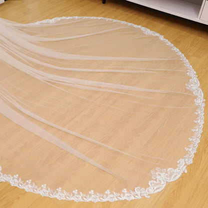 Simple lace wedding veil, Lace trim bridal wedding veil, Cathedral wedding veil, Ivory soft tulle bridal veil