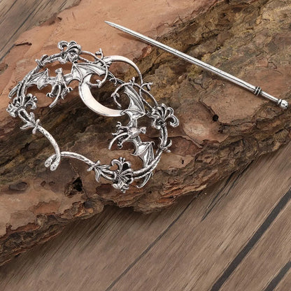 Viking Style Retro Fashion Moon Flower Vampire Bat Hair Clip, Celtic Knot Hair Stick, Nordic Party Accessory, Gift for All Occasions