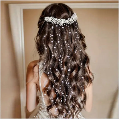 Handmade Pearl-Tassel Insert Comb with Wavy Hair Band Garland - Glam Wedding Ceremony Bride's Hair Decor, Home Decor Accent, Tassels