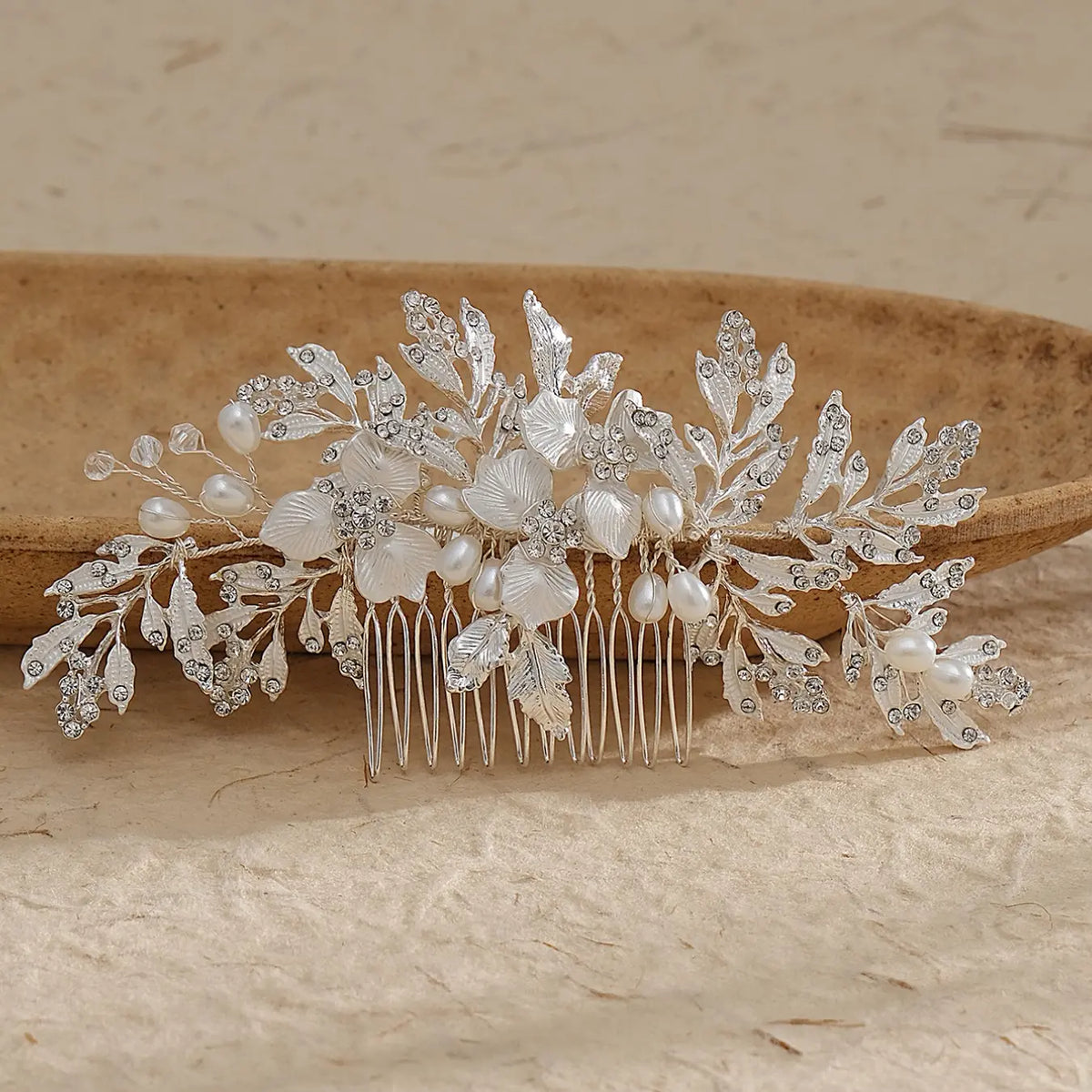 French Vintage Pearl Rhinestone Hair Comb, Stunning Bride Wedding Headpiece, Gold Leaf Hair Pin, Bridesmaid Photo Shoot Accessory