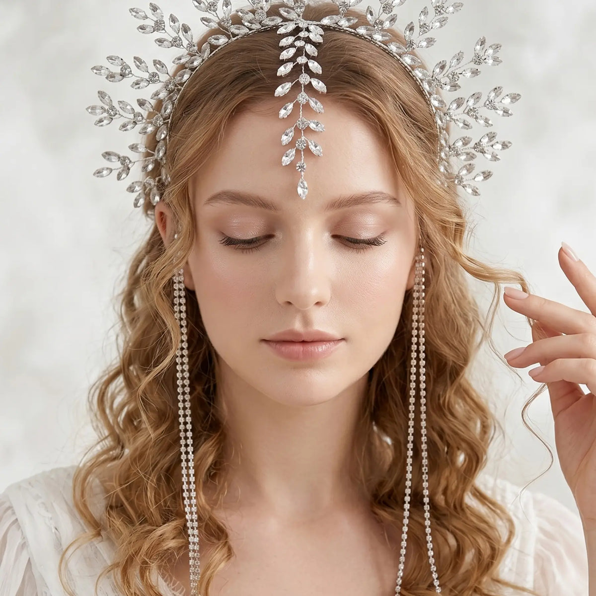Elegant Rhinestone Detailing Branch Fringe Accent Headband, Handmade Wire Crown Hair Accessory, Bridal Ready Stage Dinner Hairstyle Band, Versatile Wear, Handcrafted Craftsmanship