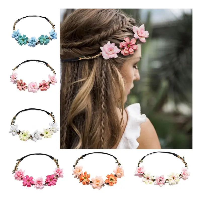 6PCS Boho Flower Crown Set Wedding Hair Wreaths Bridal Bridesmaid Headpieces