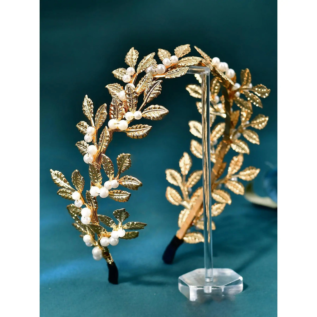 Luxurious Artificial Pearl Alloy Leaf Hairband, Fashionable Bride Headband, Perfect for Wedding Dance Party Photography