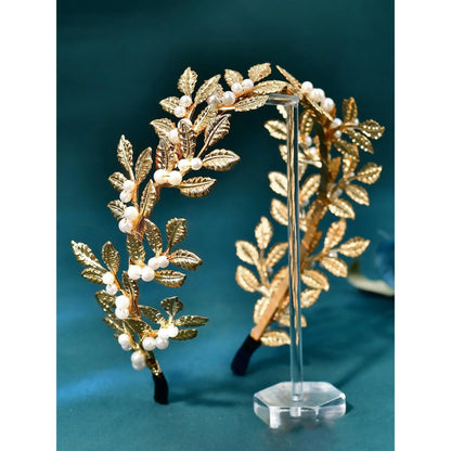 Luxurious Artificial Pearl Alloy Leaf Hairband, Fashionable Bride Headband, Perfect for Wedding Dance Party Photography