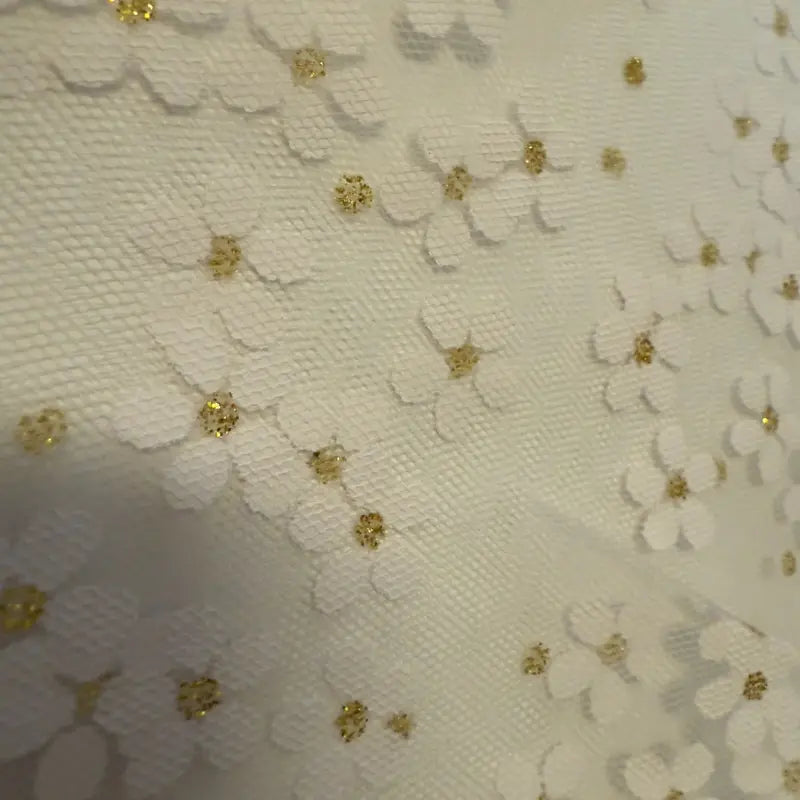 Women's Dainty Look Polyester Lace Church Veil - 62x19.5in, White, Ditsy Floral Print, Gold Accents, Easy to Wear, New #AB-334-R2