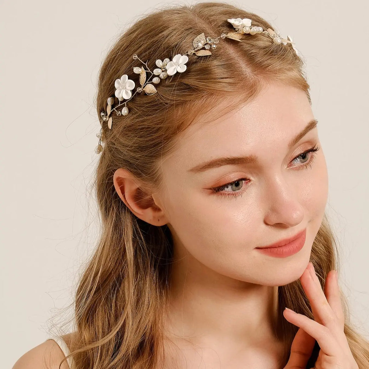 Faux Pearl & Rhinestone Decorated Headband, Elegant Flower Design Headband for Wedding Bridal Party Formal Occasions, Fashion Accessories for Women