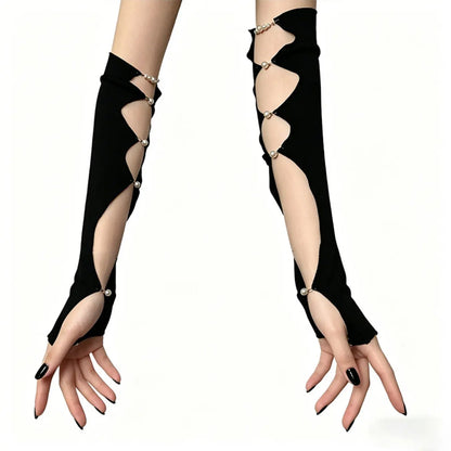 Hollow-out Sexy Arm Sleeves with Pearls for Subculture, Niche Y2K & Dark Gothic Thin Gloves