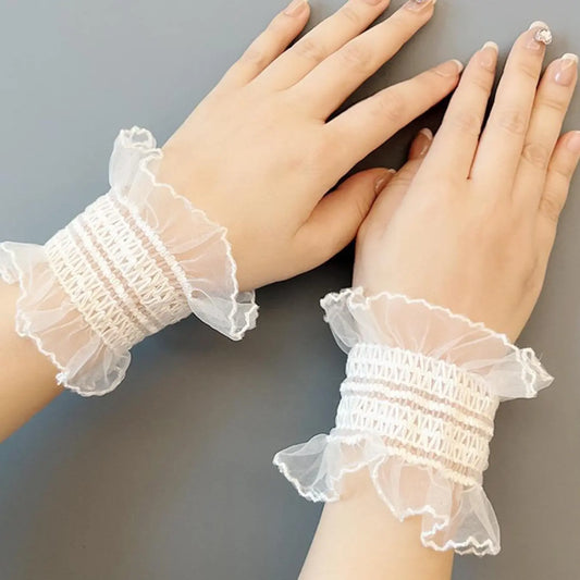 Lace Ruffle Wrist Guards, Mesh Elastic Breathable Sleeve Covers, High Stretch Lace Wrist Accessories, Ladies Lolita, Gothic, Cosplay, Party, Daily Wear