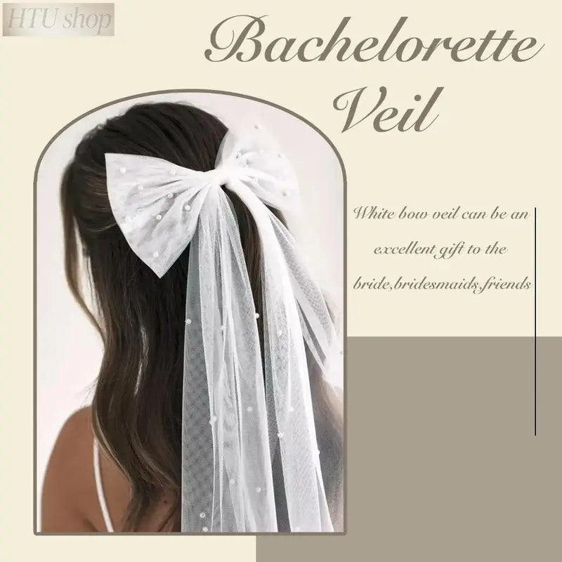 Women's Layered Butterfly Decor Bridal Hairpin - 1 Count Tulle Bow Trailing Accessory with Plastic & Stainless Steel Parts, for Bride Veil, Formal Occasions, Wedding Ceremony (Fits Trailing, Bow Veils)