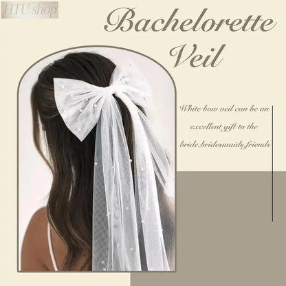 Women's Layered Butterfly Decor Bridal Hairpin - 1 Count Tulle Bow Trailing Accessory with Plastic & Stainless Steel Parts, for Bride Veil, Formal Occasions, Wedding Ceremony (Fits Trailing, Bow Veils)