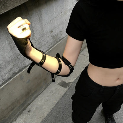 Black Gothic Women's Gloves, Plain Pattern Punk Hollow-out Arm Cuffs for Street Fashion Girls & Dancing