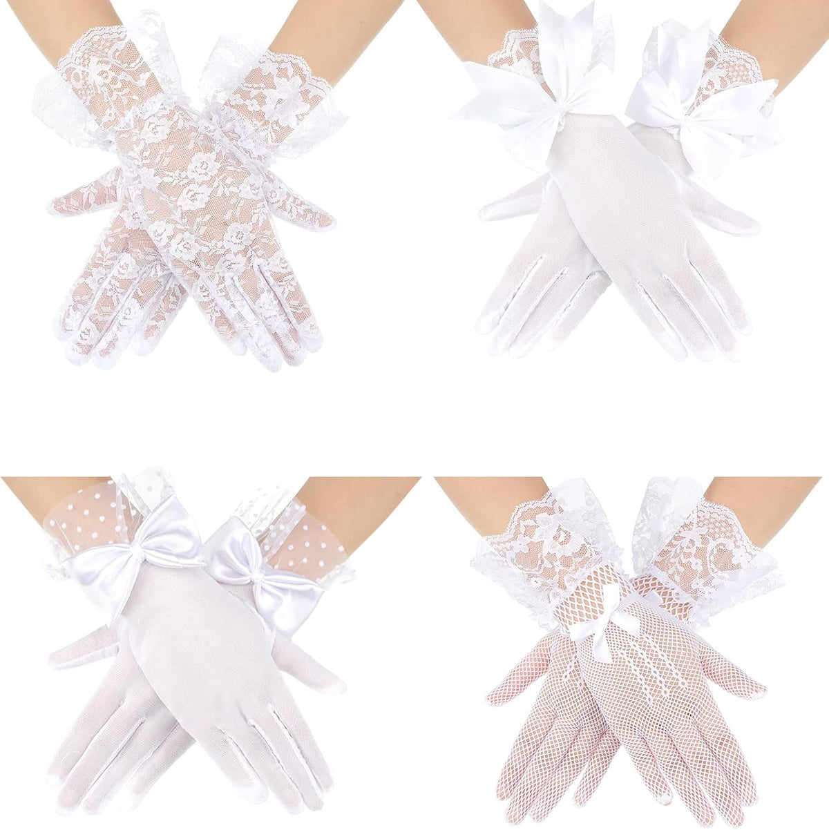Geyoga 4 Pairs Lace Gloves Women Tea Party Gloves