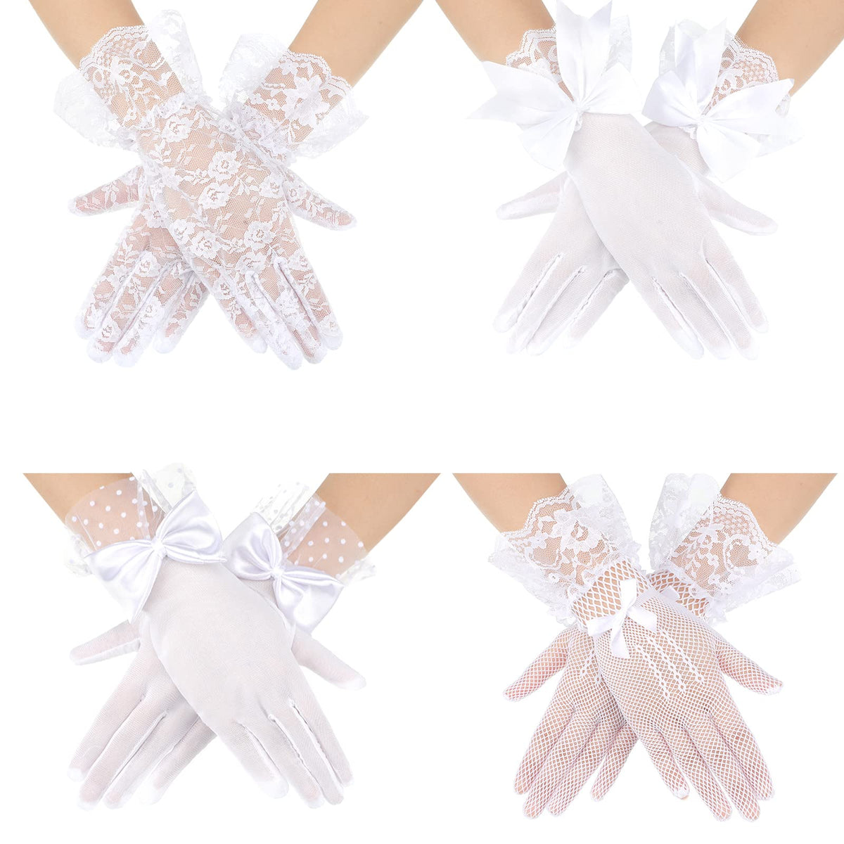 Geyoga 4 Pairs Lace Gloves Women Tea Party Gloves