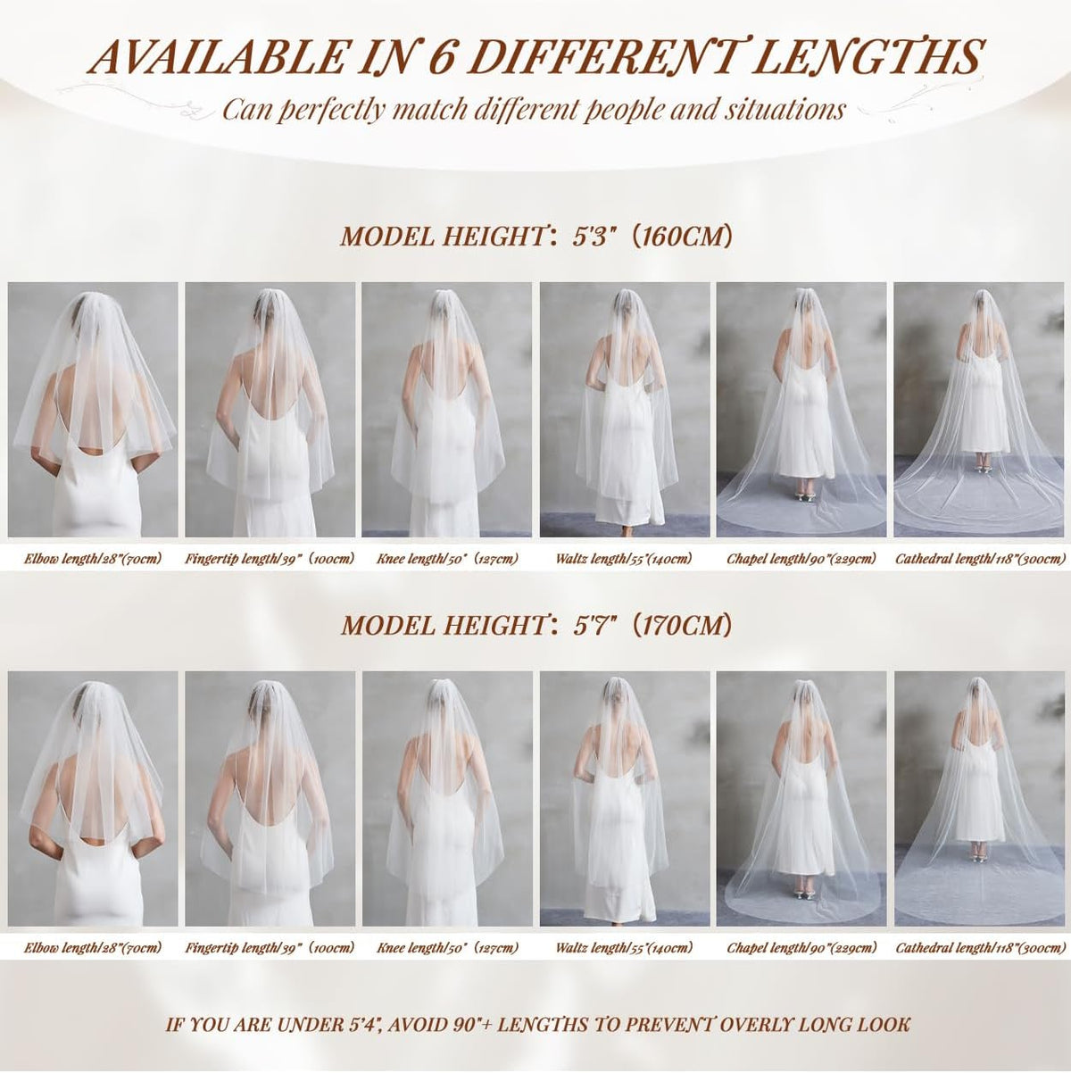 BEAUTELICATE Wedding Bridal Veil with Comb 1 Tier Cut Edge Fingertip&Cathedral Length