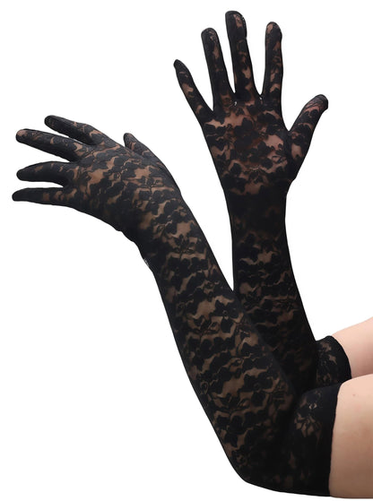 ATHX Lace Opera Tea Party Gloves for Women 19" Length Elegant Floral Bridal Wedding Prom Long Gloves Costume Accessories