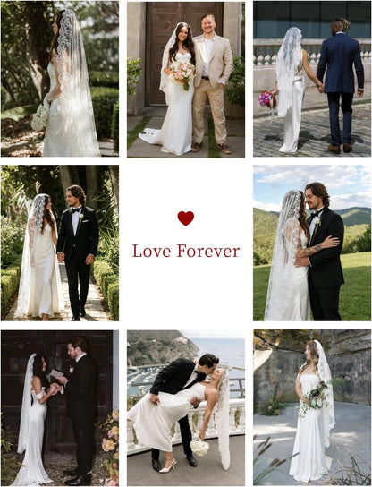 Mantilla Wedding Veil with Lace Edge Fingertip & Waltz Length