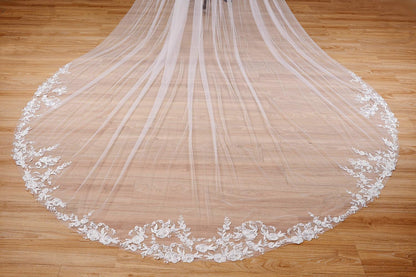 EllieWely Long 1 Tier Lace Wedding Bridal Veil With Metal Comb F10