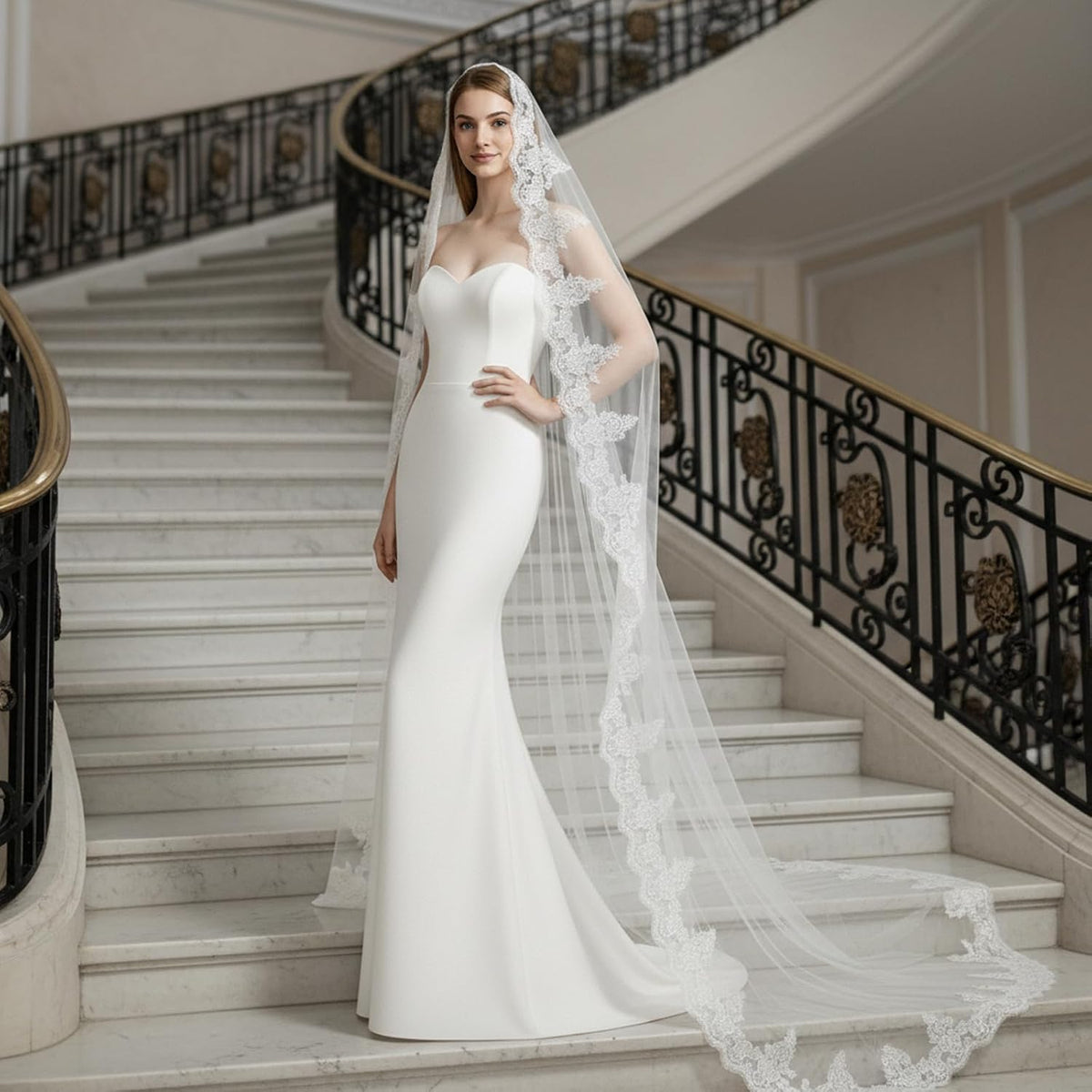 Cathedral Length Wedding Veil Lace Soft Tulle with Comb