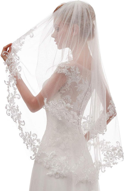 EllieHouse Women's Short 2 Tier Wedding Bridal Veil With Comb L24