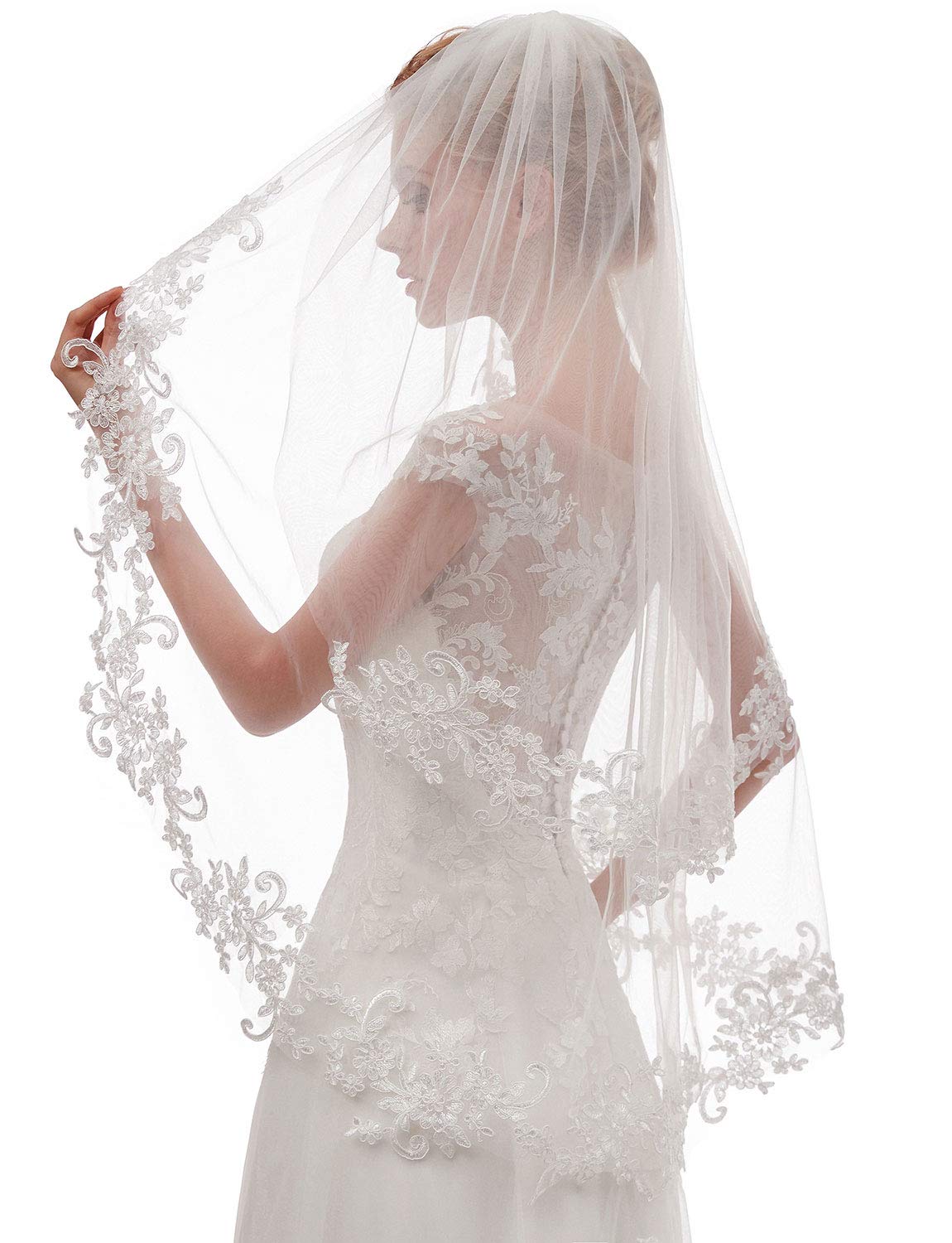 EllieHouse Women's Short 2 Tier Wedding Bridal Veil With Comb L24