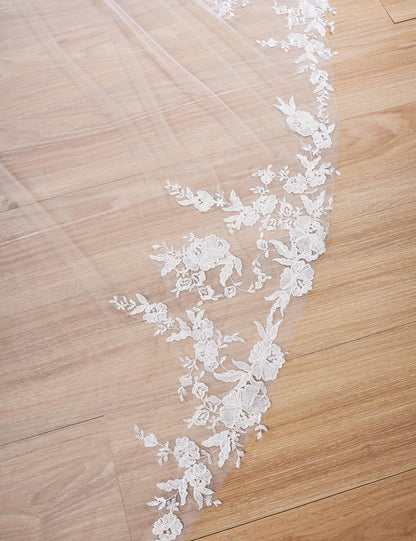 EllieWely Long 1 Tier Lace Wedding Bridal Veil With Metal Comb F10