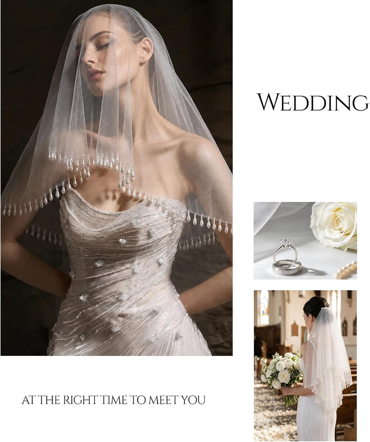 2 Tier Teardrop Pearl Wedding Veil with Comb