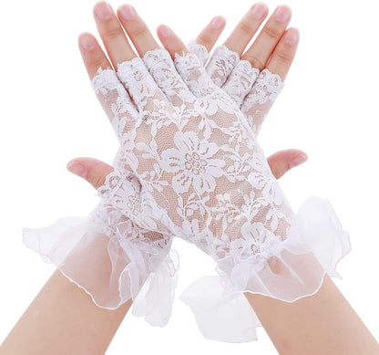 Yolev Lace Fingerless Gloves - Short Bridal Lace Floral Gloves for Wedding Dinner Parties