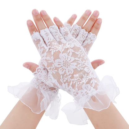Yolev Lace Fingerless Gloves - Short Bridal Lace Floral Gloves for Wedding Dinner Parties