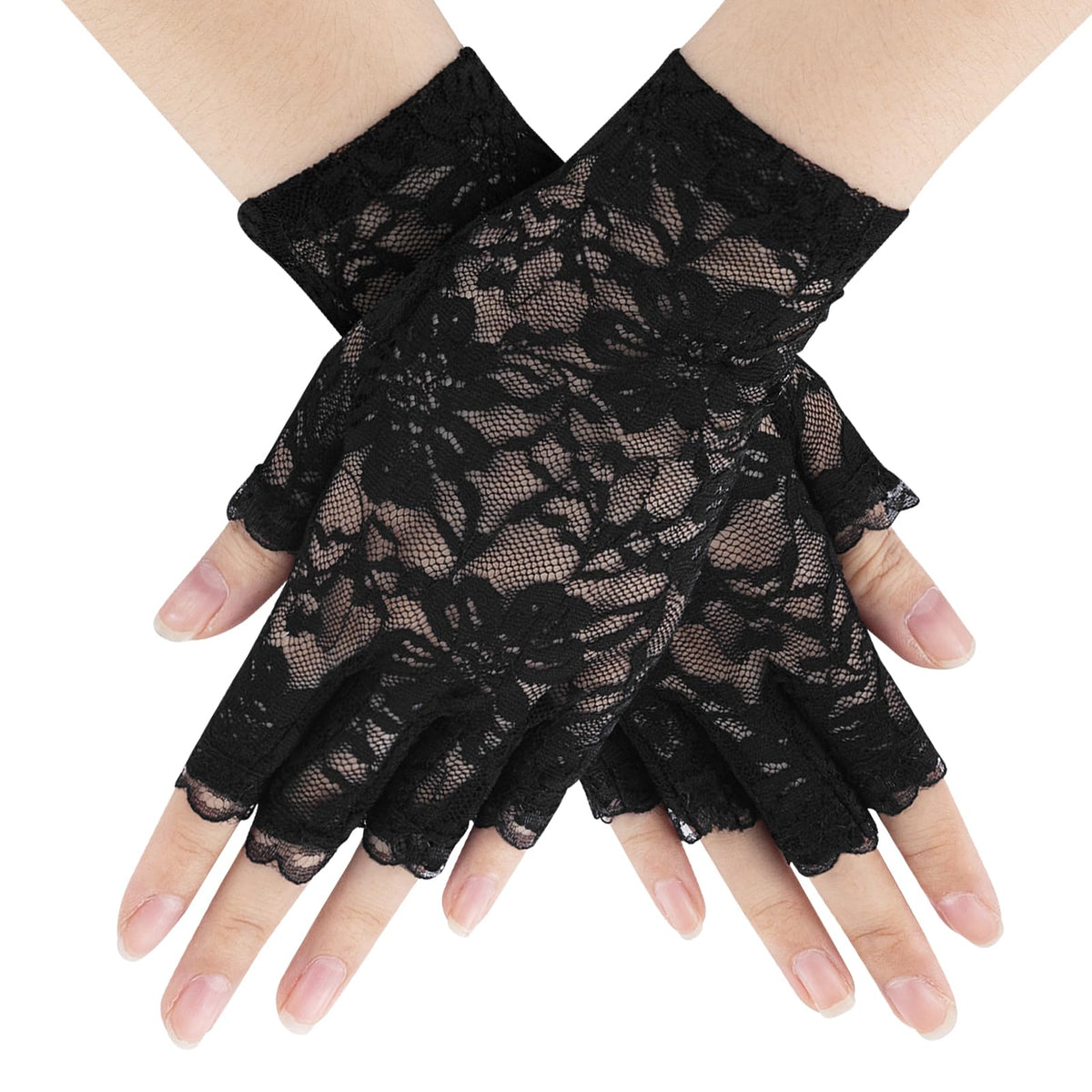 Black Lace Gloves for Women, 2 PCS Black Lace Gloves for Women