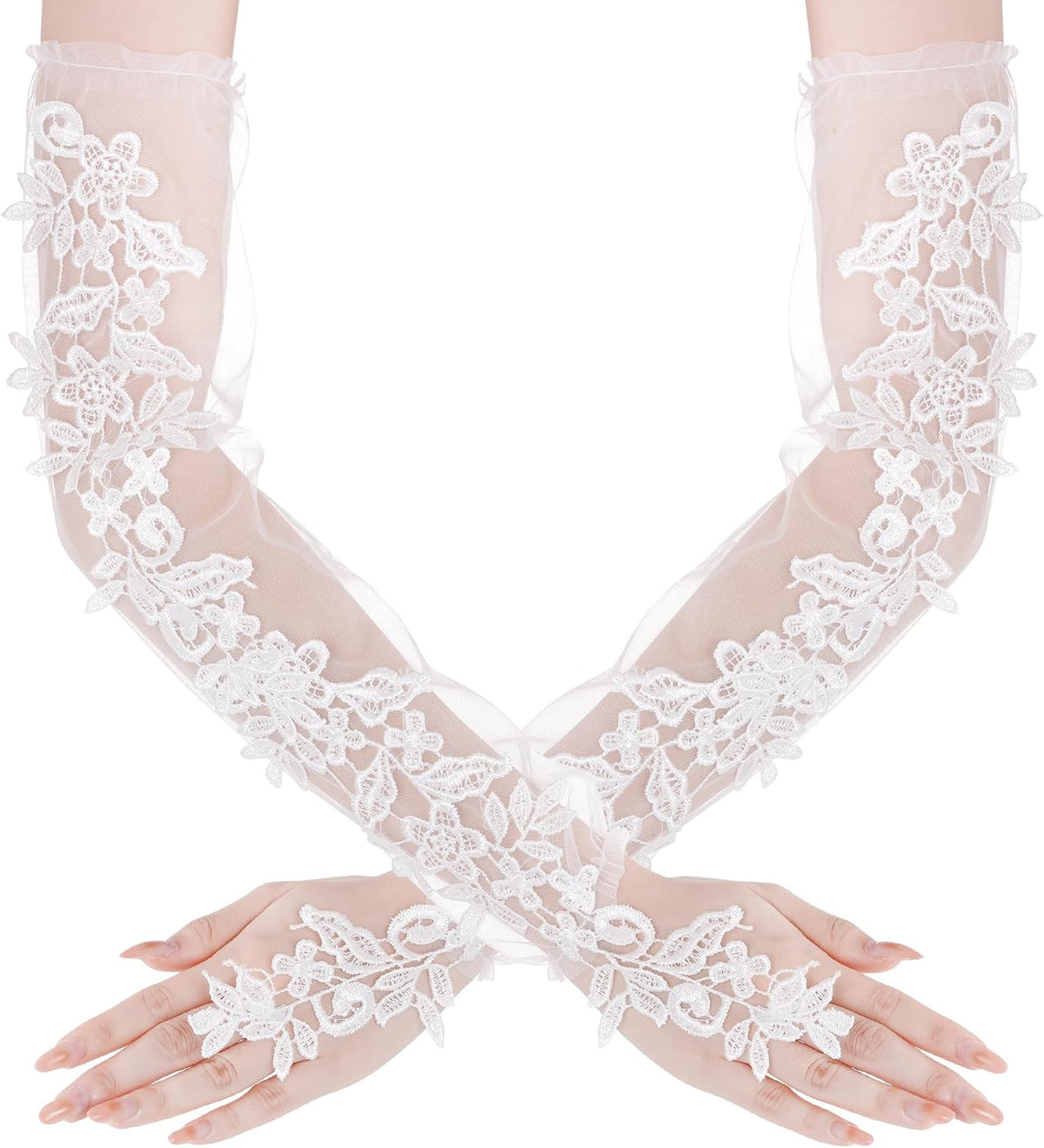 Ishua Fingerless Lace Gloves for Women Floral Lace Gloves for Halloween Wedding Party Prom Costume Accessories