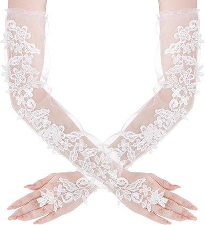 Ishua Fingerless Lace Gloves for Women Floral Lace Gloves for Halloween Wedding Party Prom Costume Accessories