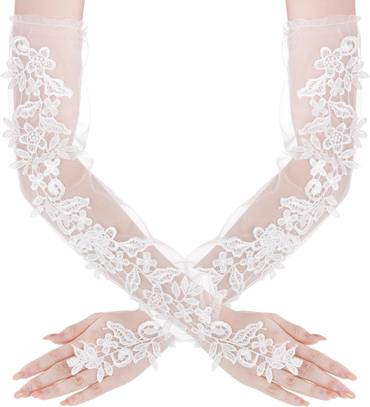 Ishua Fingerless Lace Gloves for Women Floral Lace Gloves for Halloween Wedding Party Prom Costume Accessories