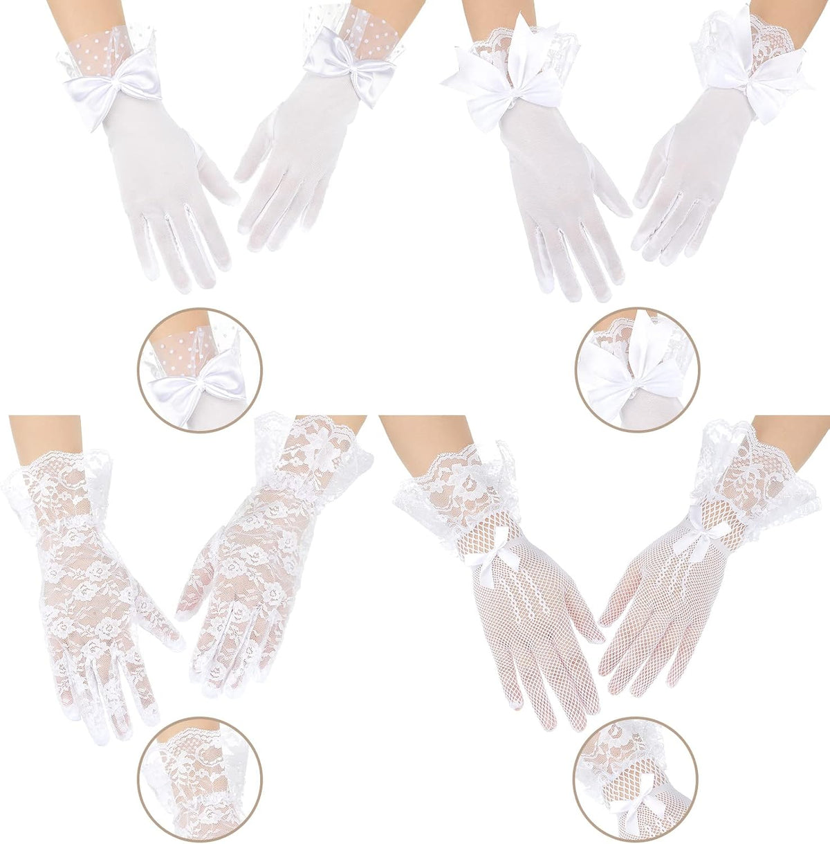 Geyoga 4 Pairs Lace Gloves Women Tea Party Gloves