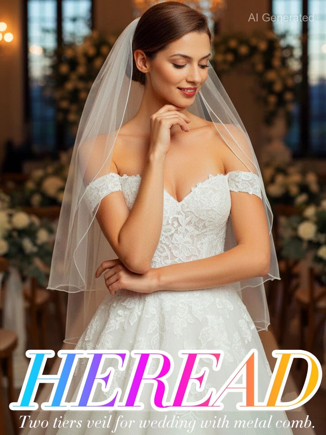 HEREAD 2 Tier Bridal Veil Wedding Veils with Comb for Brides
