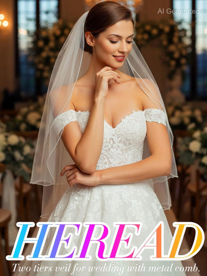 HEREAD 2 Tier Bridal Veil Wedding Veils with Comb for Brides