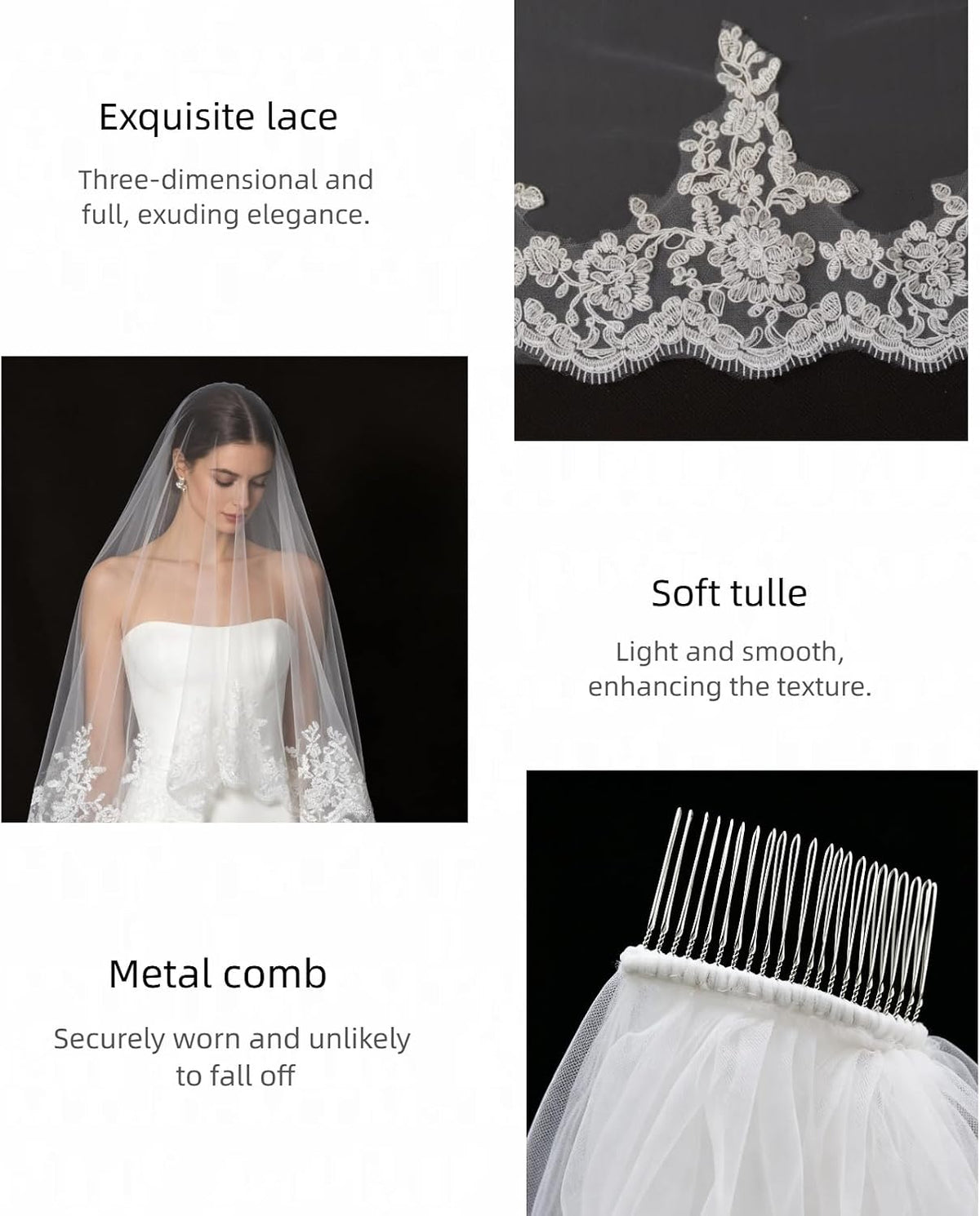 Cathedral Length Wedding Veil Lace Soft Tulle with Comb