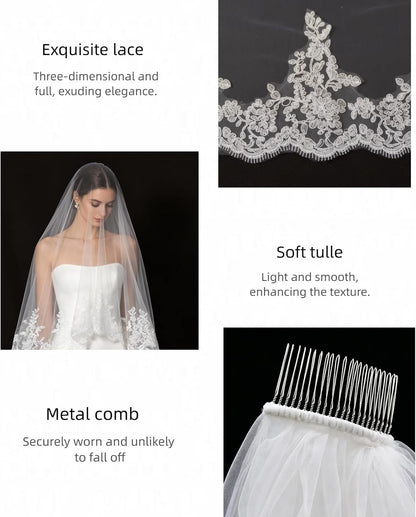 Cathedral Length Wedding Veil Lace Soft Tulle with Comb