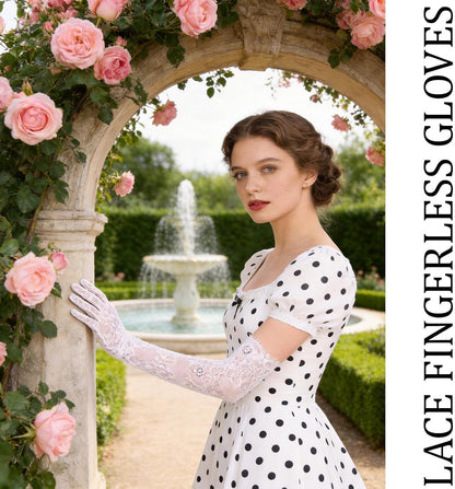 White Lace Floral Elbow Length Gloves for Women Bridal Wedding