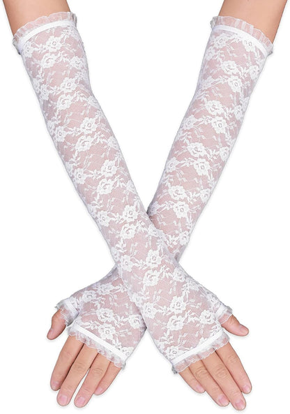 Yolev Women's Long Lace Fingerless Gloves Bridal Elbow Length Gloves Long Lace Floral Gloves for Wedding Opera Tea Party