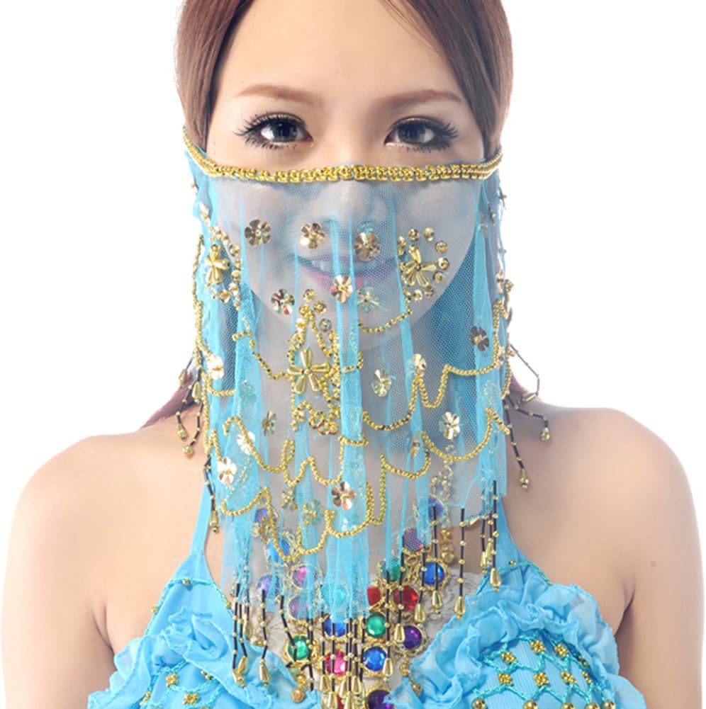 Wuchieal Women's Belly Dance Tribal Face Veil With Halloween Costume Accessory