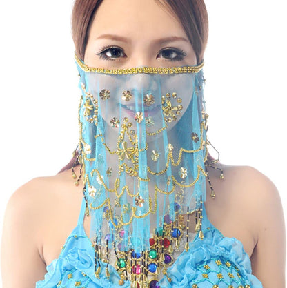 Wuchieal Women's Belly Dance Tribal Face Veil With Halloween Costume Accessory