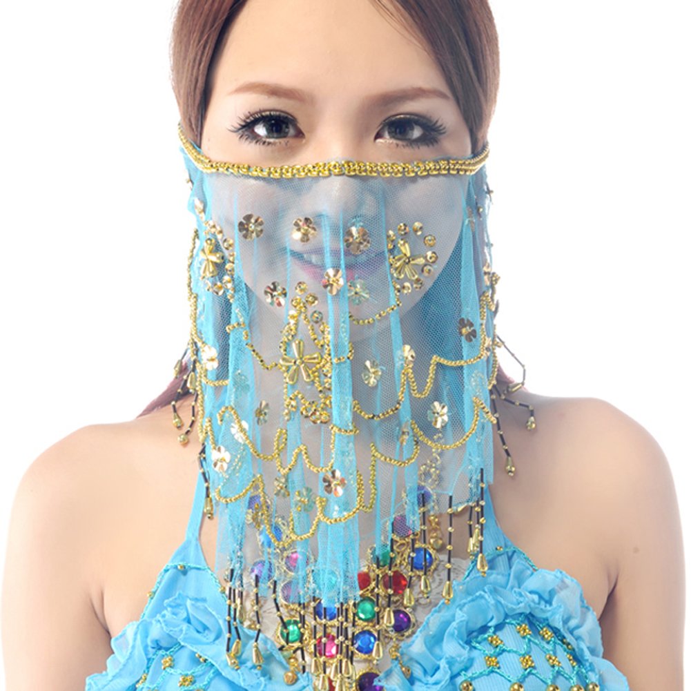 Wuchieal Women's Belly Dance Tribal Face Veil With Halloween Costume Accessory